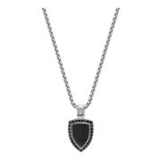 Nialaya Silver Necklace with Black Onyx Shield Pendant Black, Herr