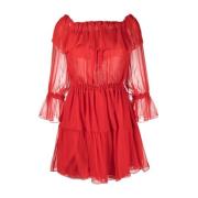 Gucci Röd Off-Shoulder Sidenklänning Red, Dam