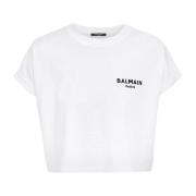 Balmain Flocked Paris cropped T-shirt White, Dam