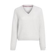 Tommy Hilfiger V-ringad Stickad Tröja med Tvinningar White, Dam