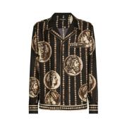 Dolce & Gabbana Mynttryck Twill Siden Skjorta Black, Herr