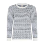 Skovhuus Jaquard O-Neck Pullover Blus White, Dam