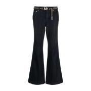 Michael Kors Indigo Rinse Flare Jeans med kedjebälte Black, Dam