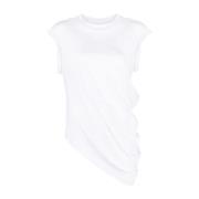 Alexander McQueen Asymmetrisk bomull T-shirt med draperat design White...