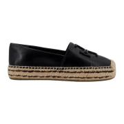 Tory Burch Svarta Läder Espadriller med Präglat Logotyp Black, Dam