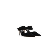 Manolo Blahnik Svarta Mocka Draperade Mulor Sandaler Black, Dam