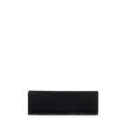 Amina Muaddi Svart Siden Satin Kristall Clutch Black, Dam