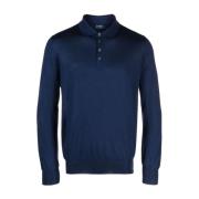 Barba Lyxig Cashmere Siden Polo Skjorta Blue, Herr