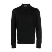 Corneliani Ull Zip Polo Shirt, 100% Virgin Wool Black, Herr