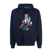 Ralph Lauren Broderad Grafisk Fleecehoodie Blue, Herr