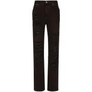 Dolce & Gabbana Högmidjade Straight Leg Jeans Black, Dam