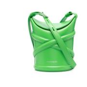 Alexander McQueen Grön Curve Bucket Väska med Korsad Rem Green, Dam