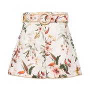 Zimmermann Shorts i Blommigt Linne med Raffia-detaljer White, Dam