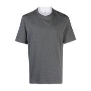 Brunello Cucinelli Grå T-shirt med vit kant av Brunello Cucinelli Gray...