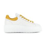 Hogan Vit Lädersneaker med Tjock Gul Gummisula White, Dam