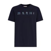 Marni Tryckt Logotyp Bomull T-Shirt Blue, Herr