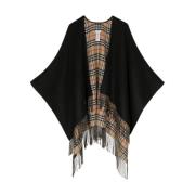 Burberry Svart Ull Vändbar Cape Black, Dam