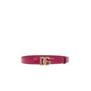 Dolce & Gabbana Rött Glansigt Bälte med Justerbart Logospänne Red, Dam