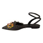 Dolce & Gabbana Floral kristall utsmyckade platta sandaler Gray, Dam