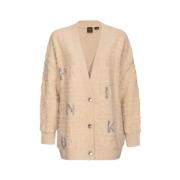 Pinko Beige Daino Cardigan med 3D Randigt Logo Beige, Dam