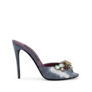 Dolce & Gabbana Kristalldekorerade slitna denim mules Gray, Dam