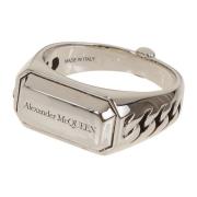 Alexander McQueen Antil Chain Signet Ring Gray, Herr