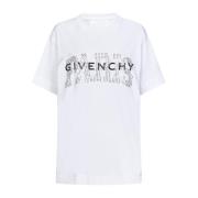 Givenchy Vit Bomull Logo T-Shirt med Kristallutsmyckningar White, Dam