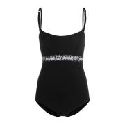 Moschino Svart Logo-Tape Bodysuit för Kvinnor Black, Dam