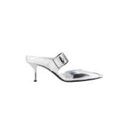 Alexander McQueen Silver Läder Höga Klackar Mules Gray, Dam