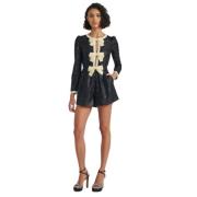 Saloni Midnight Tinsel Camille Bows Playsuit Black, Dam