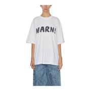 Marni Bomull Logo T-Shirt White, Dam