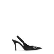 Diesel Svart Läder Slingback med Klack Black, Dam