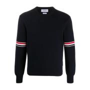 Thom Browne Blå Crew Neck Tröja med Signatur Randig Kant Blue, Herr