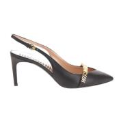 Moschino Svart Läder Slingback Sandal Black, Dam