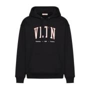 Valentino Svart Vltn Logo-Print Hoodie Black, Herr