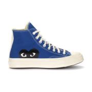 Comme des Garçons Play Hög Top Sneaker i Blått Canvas med Svart Hjärta...