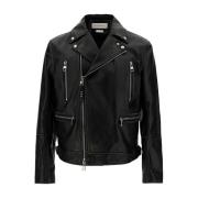 Alexander McQueen Svart Bikerjacka med Reverskrage Black, Herr