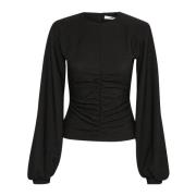 Gestuz Elegant Draperad Blus med Puffärmar Black, Dam