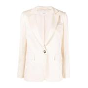 Peserico Ljus Beige Linne-Bomull Blazer Beige, Dam