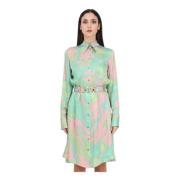 Pinko Kort Satin Skjortklänning med Multifärgat Tryck Multicolor, Dam