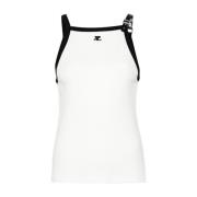 Courrèges Vit Bomull Jersey Top med Kontrasterande Kant White, Dam