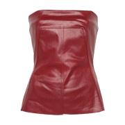 Rick Owens Röd Coated Denim Bustier Top Red, Dam