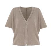 Le Tricot Perugia Modern Linne Cardigan med Paljettdekoration Gray, Da...