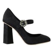 Dolce & Gabbana Black Brocade High Heels Mary Janes Shoes Black, Dam