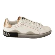 Dolce & Gabbana Vita och Guld Läder Sneakers White, Herr