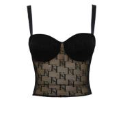 Elisabetta Franchi Svart Bustier Top i Tulle med Justerbara Band Black...