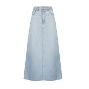 Agolde Maxi Denimkjol med Fransig Kant Blue, Dam