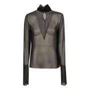 Saint Laurent Genomskinlig Blus Black, Dam