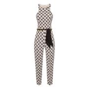 Elisabetta Franchi Jumpsuit med logotryck och kedjeaccessoar Beige, Da...