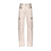 Pinko Metallic Cargo Byxor med Utility Stil Fickor White, Dam